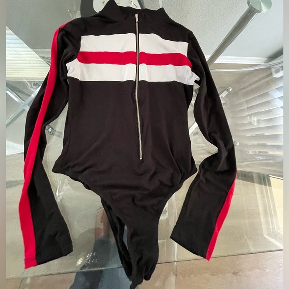 Windsor Black Bodysuit with Red and White Stripes - Picture 1 of 4